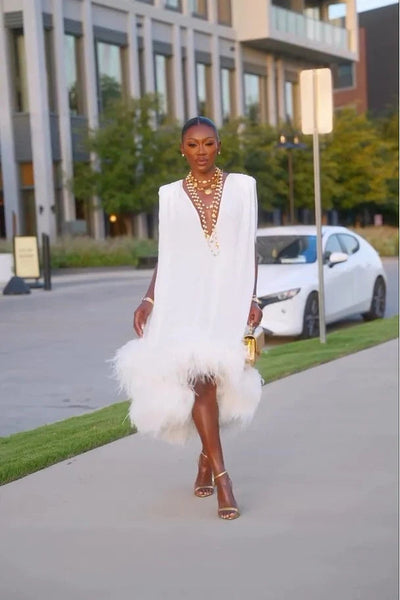 Olivia™ | Elegant Sleeveless Feather Midi Dress