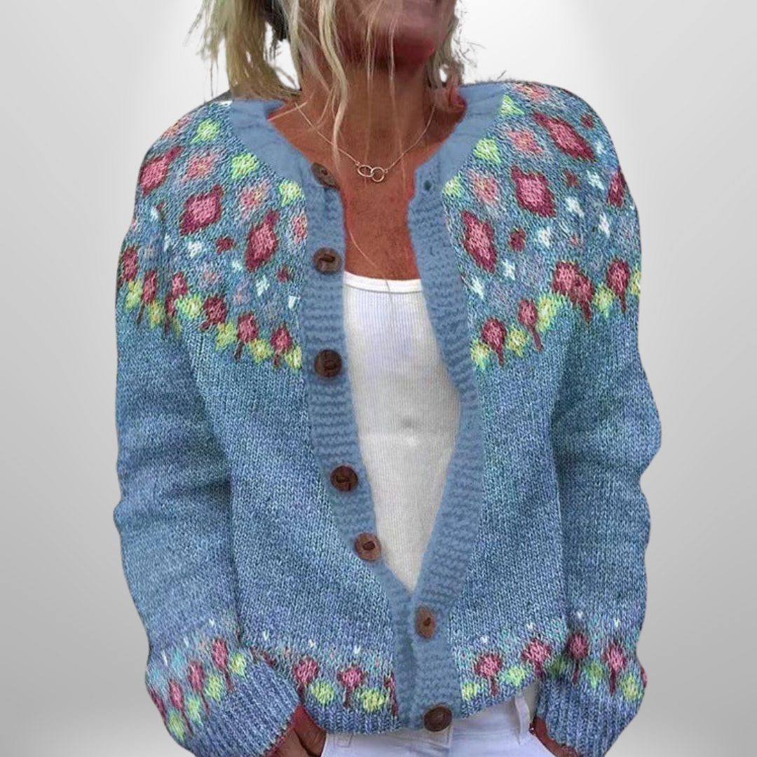 Elva™ | Blue Loose Knitted Pattern Cardigan