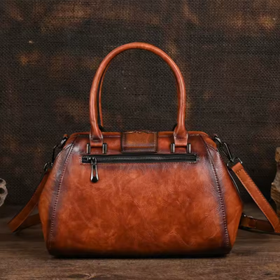 Florina - Leather Handbag with Engraving and Floral Pattern