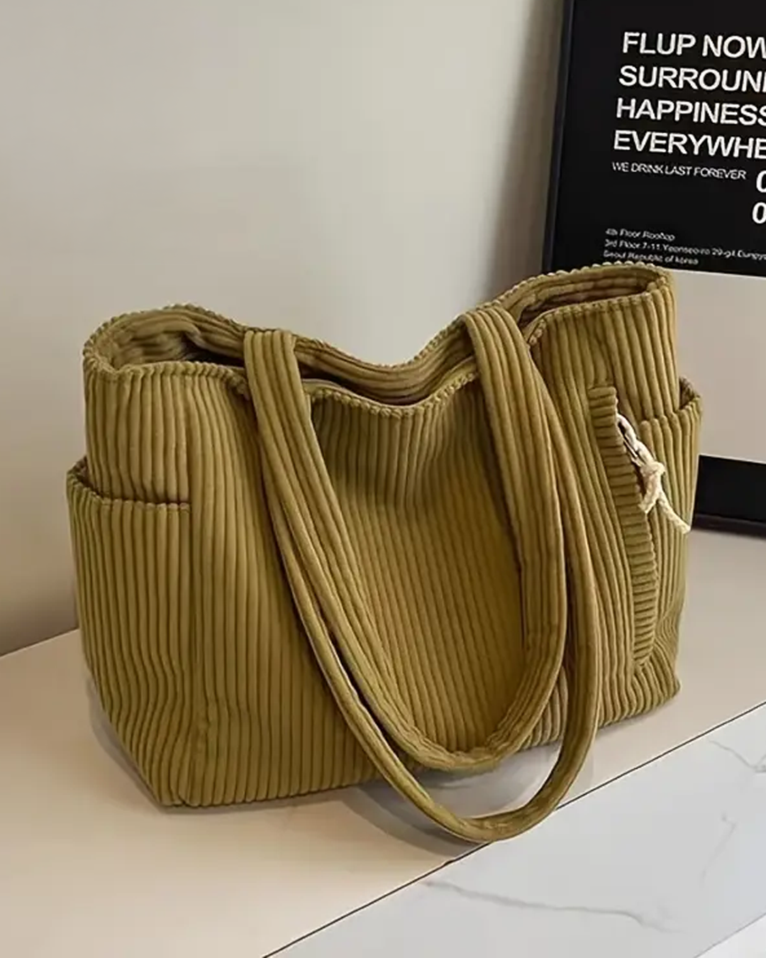Ava™ | Ribbed Tote Bag with Cord Detail