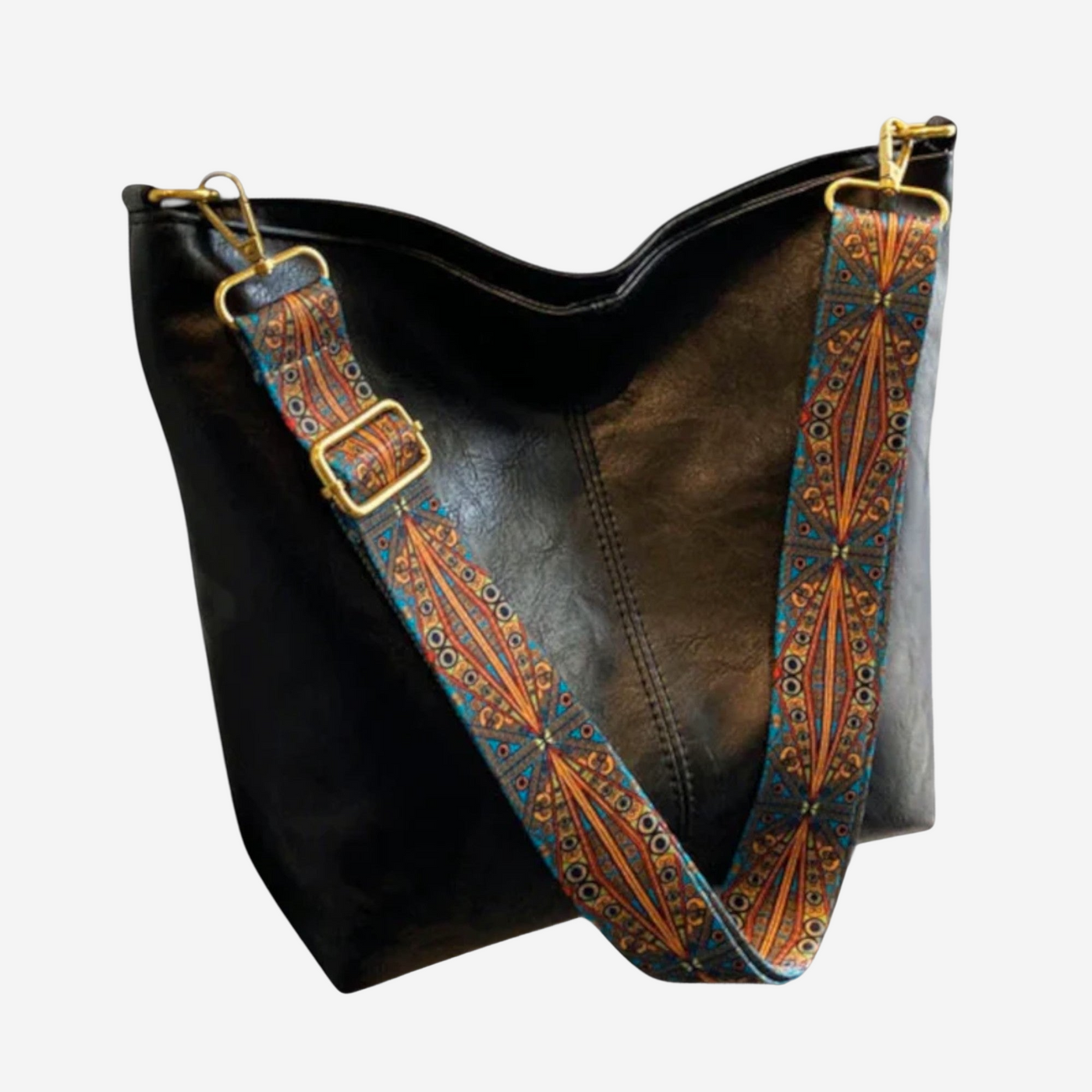 SVEA | Retro-style Shoulder Bag with Patterned Strap