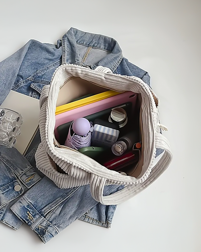 Ava™ | Ribbed Tote Bag with Cord Detail