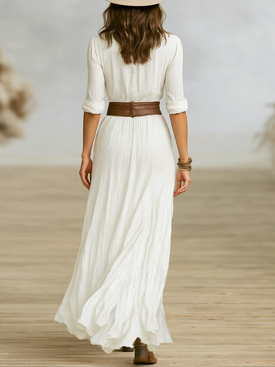Carmen | Long Maxi Linen Dress with Notched Collar