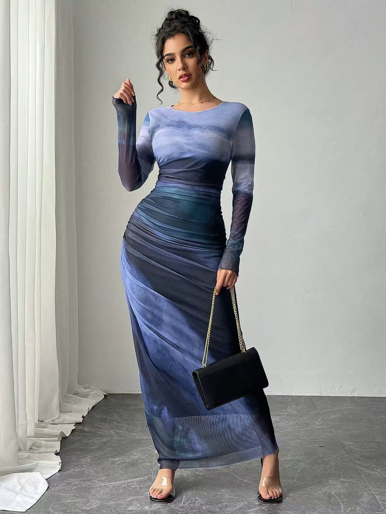 Grace™ | Printed Long Sleeve Bodycon Maxi Dress