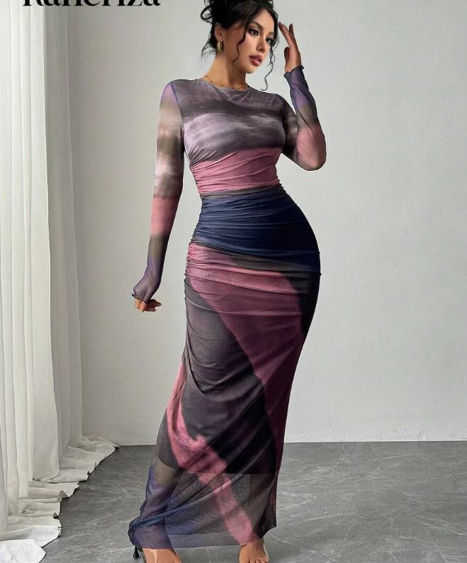 Grace™ | Printed Long Sleeve Bodycon Maxi Dress