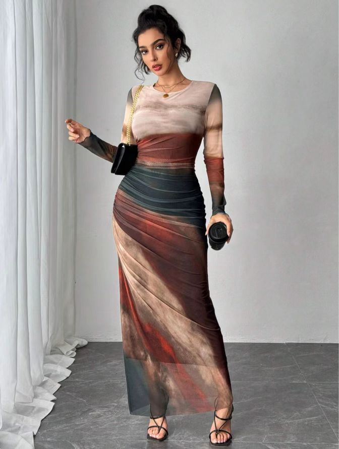 Grace™ | Printed Long Sleeve Bodycon Maxi Dress