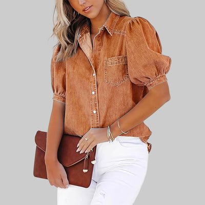 Olivia™ | Casual Bubble Sleeve Button Down Top