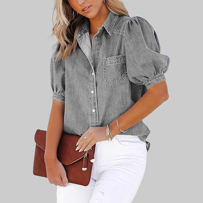 Olivia™ | Casual Bubble Sleeve Button Down Top
