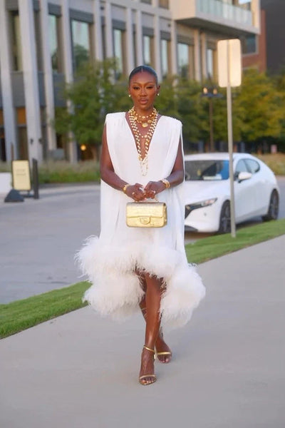 Olivia™ | Elegant Sleeveless Feather Midi Dress