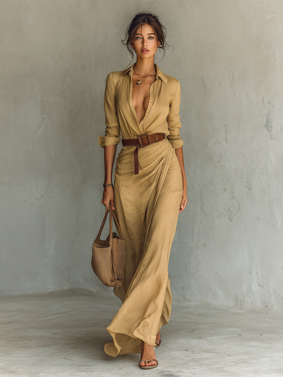 Nuria | Long Maxi Dress with Inverted Collar
