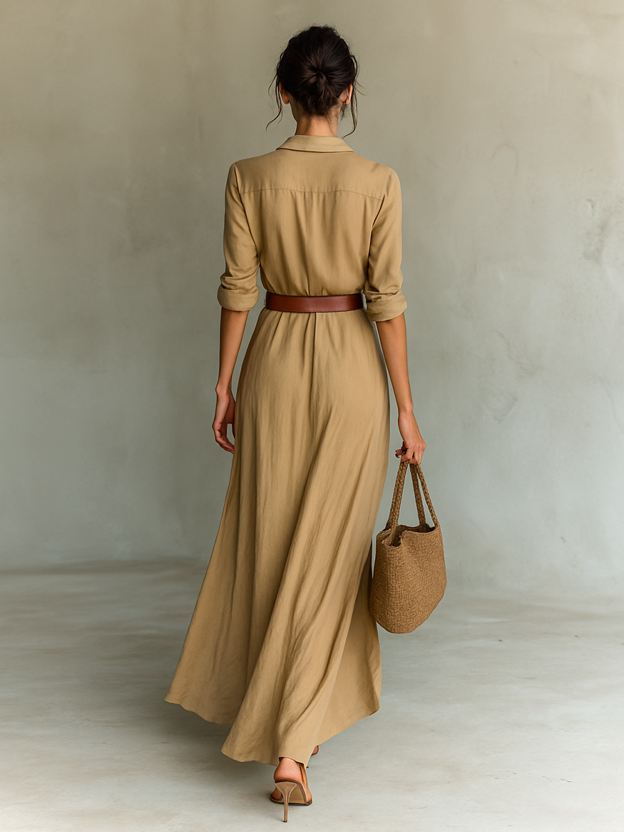 Nuria | Long Maxi Dress with Inverted Collar