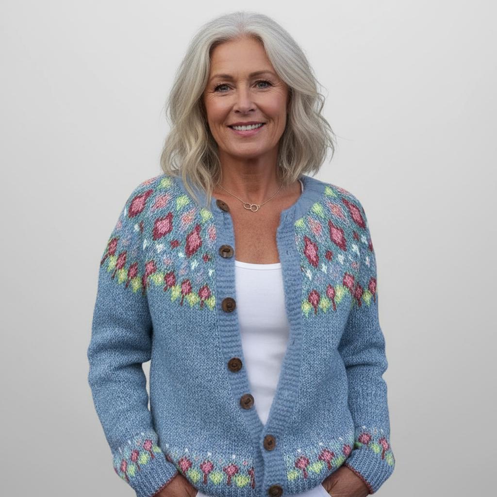 Elva™ | Blue Loose Knitted Pattern Cardigan